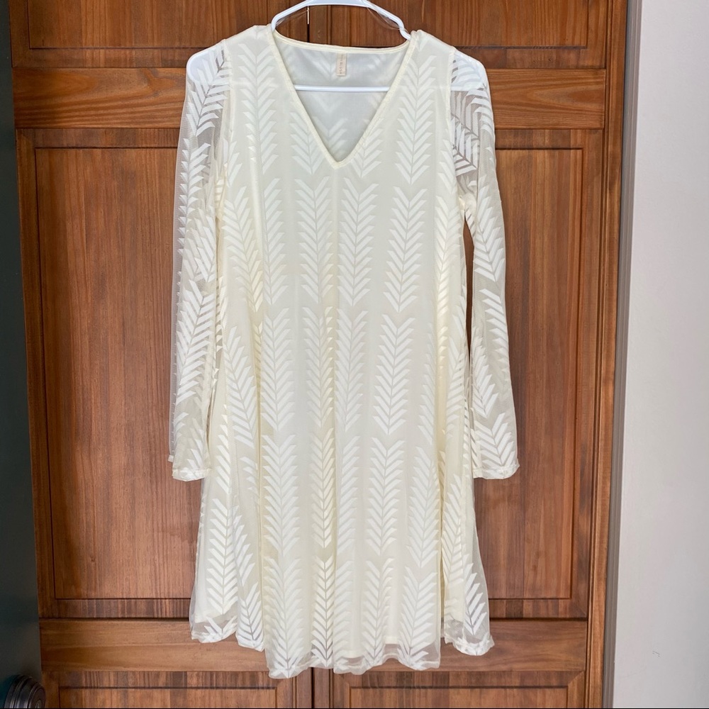 Pinkblush Ivory Chevron Mesh Overlay Dress